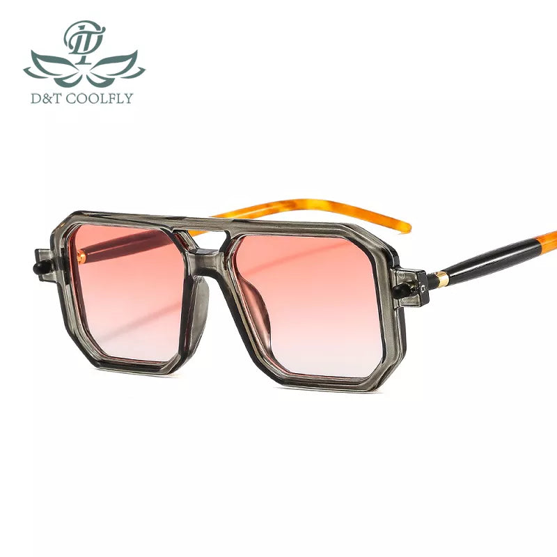 D&T 2022 New Fashion Rectangle Sunglasses Women Men Gradients Square Lens PC Alloy Frame Luxury Brand Designer Sun Glasses UV400