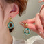 2023 French Trend Fashion Round Irregular Earrings Exquisite Green White Copper 18K Gold Plated Drop Ear Studs Jewelry