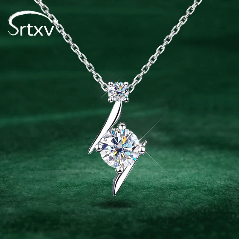 1CT Real Moissanite Pendant Necklace for Woman S925 Sterling Silver Sparkling Lab Diamond Neck Chain Wedding Party Gifts Jewelry