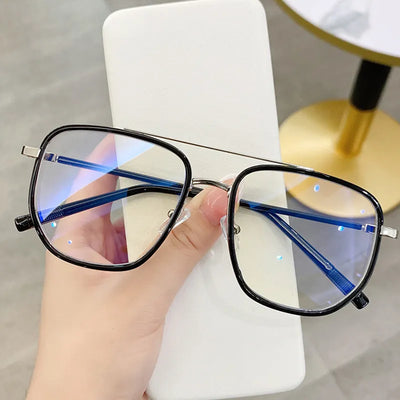 2022 New Oversized Square Semi-Metal Glasses Frame Women Clear Anti-Blue Light Double Bridges Men Frame Optical Glasses