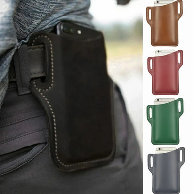 Portable Men Phone Waist Bag Waterproof Leather Cellphone Bag Belt Waist Bag Purse Phone Wallet Outdoor Sports Male Hiking Bags