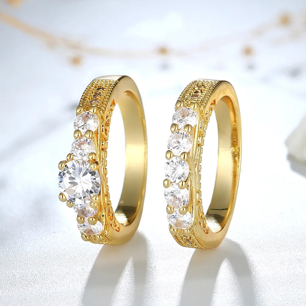 Real Sterling Silver 925 Ring Luxury Zircon Gold Ring Set Fine Jewelry Party Wedding Engagement Rings Gift for Women