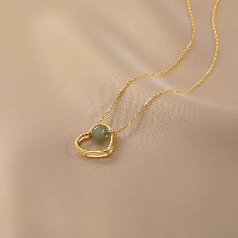 VENTFILLE 925 Stamp Gold Color Heart Love Necklace for Women Hetian jade Jewelry Girls' Gift Dropshipping Wholesale