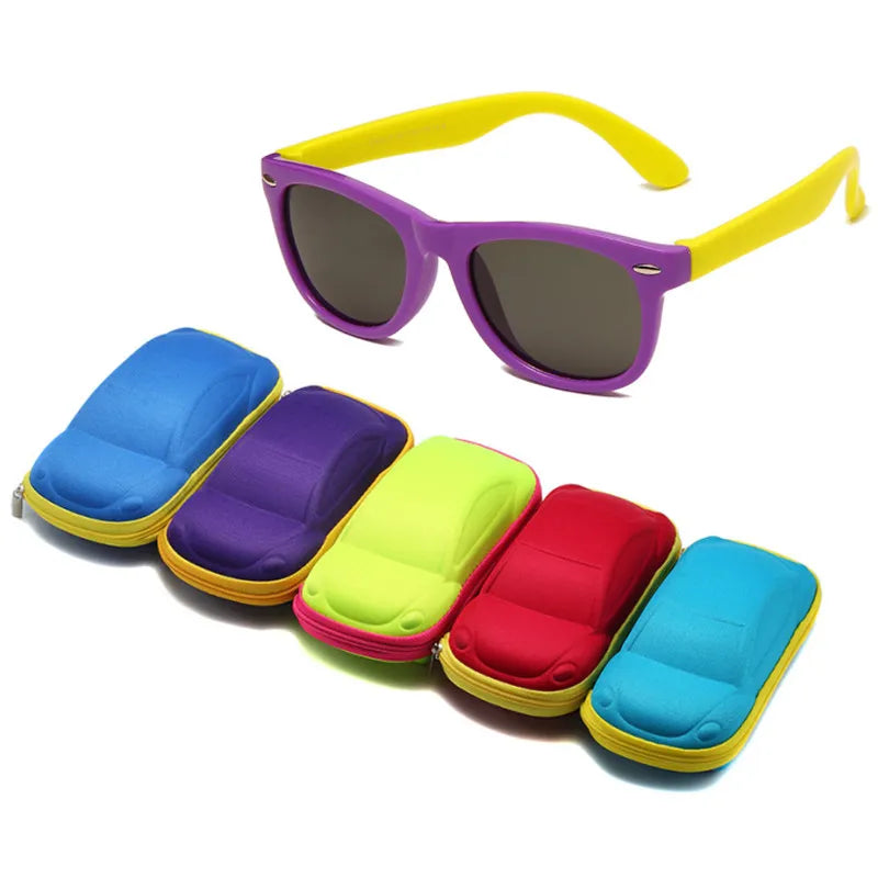 Baby Silicone Sunglasses with Glasses Box  Boys Girls Outdoor Goggles Sun Glasses AC Lens Safety Glasses and Cases Gift for Kids