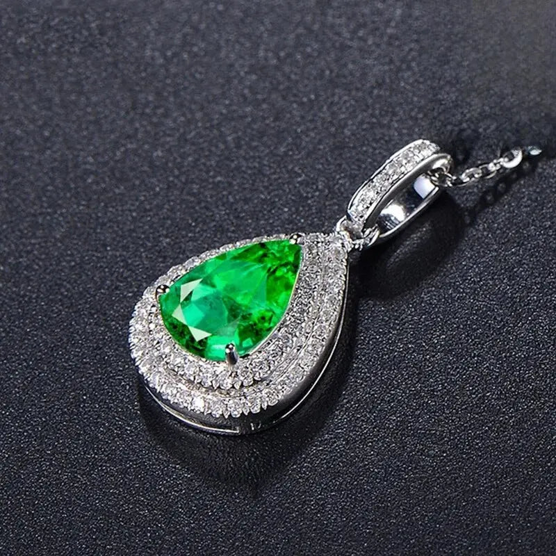 Zhenrong New Full Drill Micro-inlaid Waterdrop Pear Shaped Emerald Color Gem Pendant European Plated Luxury Engagement Necklace