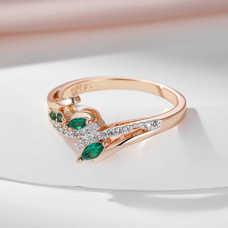 SYOUJYO Plated Silver Green Drop Natural Zircon Rings For Women 585 Rose Gold Color Luxury Trendy Ring