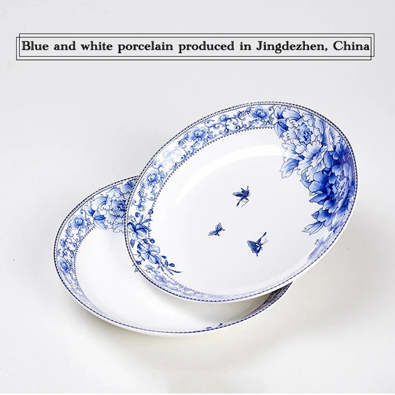 Jingdezhen Ceramic Tableware Dishes and Plates 6 /10/12 Inch Fish Plates Blue and White Porcelain Household Kitchen Dinner Plate