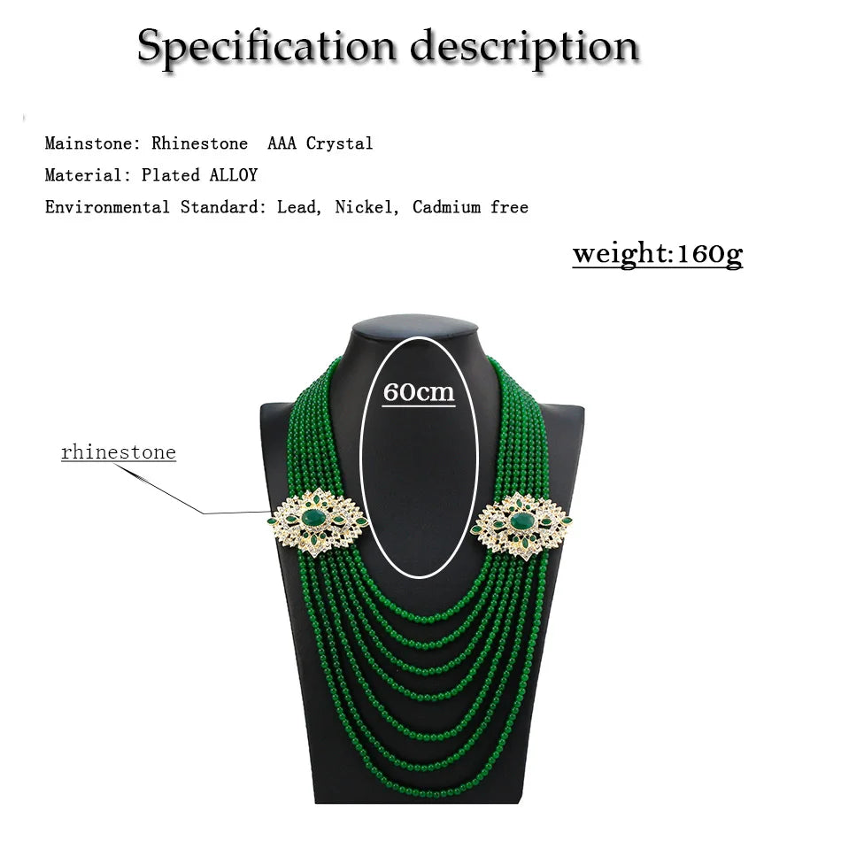 Neovisson High Quality Morocco Multilayer Chain Necklace Caftan Jewelry Long Crystal Arabic Bride Clothing Accessorie Gift