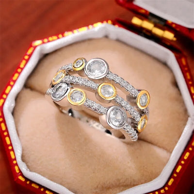 Huitan Vintage Two Tone Lady's Rings Anniversary Party Daily Wearable Luxury Cubic Zirconia Rings 2022 New Trend Women Jewelry