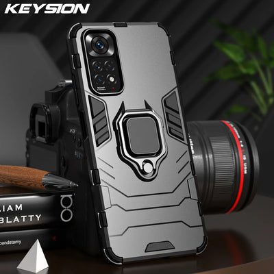 KEYSION Shockproof Case for Redmi Note 11 Pro 5G 11S 10S 9 S 8 Pro Ring Stand Phone Back Cover for Xiaomi Redmi 9 9T 9C 10C 10A