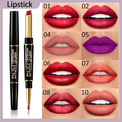 DNM 2 IN 1 Lip Liner Matte Lipstick Pencil Contour Tint Sexy Red Matte Waterproof Long Lasting Moisturizer Lipliner Cosmetics