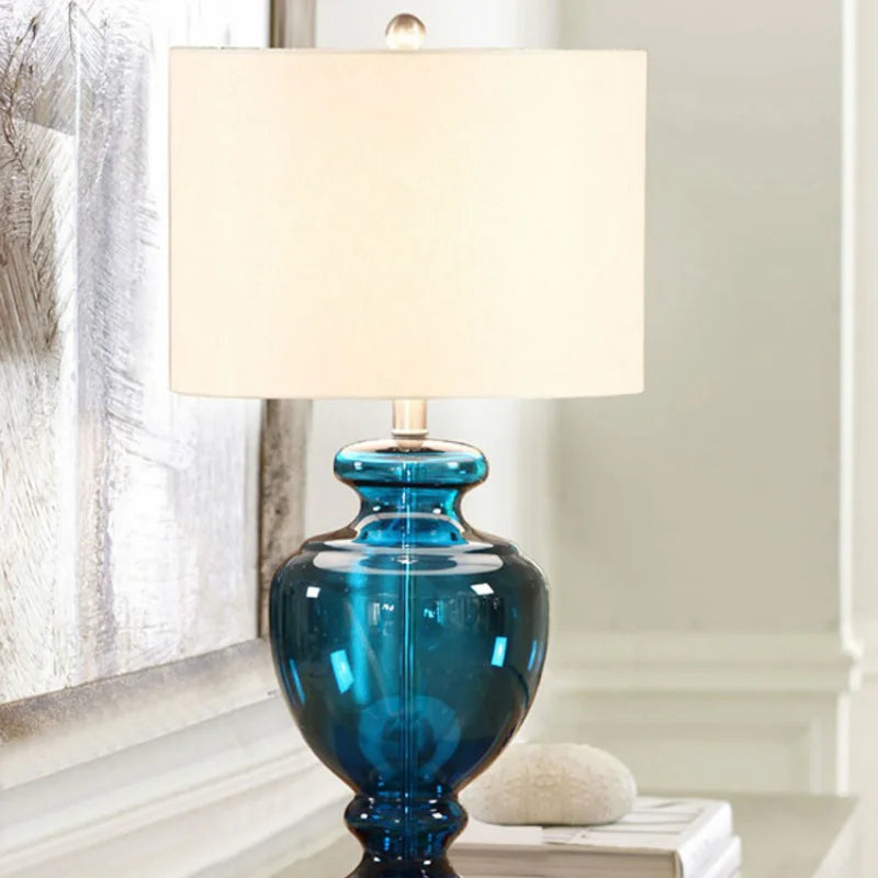 Blue Gourd Vase Glass Table Lamp for Living Room Bedroom Bedside Lamp 220v 110v EU Plug Art Deco MJ1026