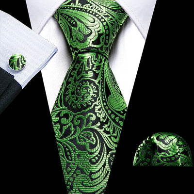 Fashion Silk Men Tie Green Teal Blue Solid Paisley Striped Plaid Floral Animal Necktie Handkerchief Cufflinks Set Barry. Wang