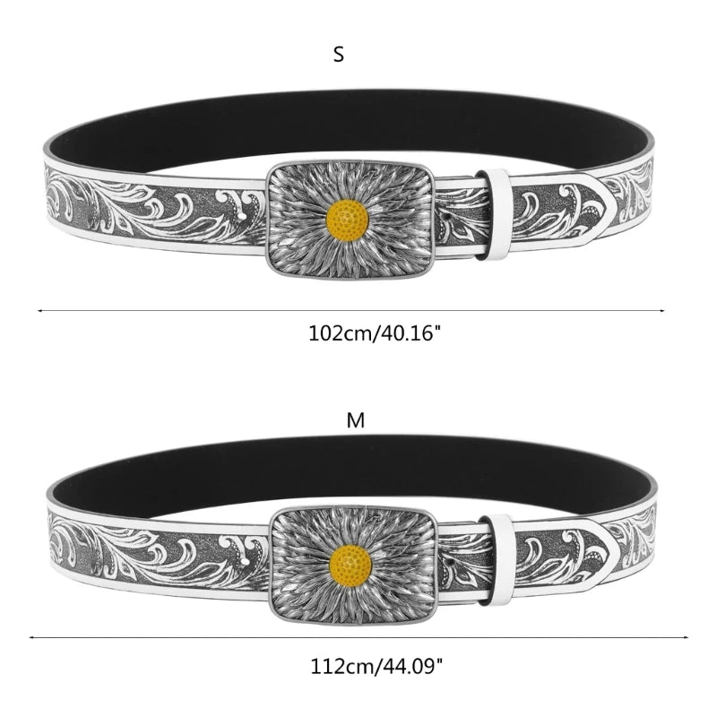 Cowboy Belts For Men Western With Big Buckle Engraved Flower Buckle Belt Leather Belt Vintage Western Belt Jeans Belt