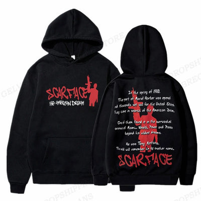 Scarface Hoodies Men Fashion Hoodie Japanese Y2k Fleece Sweatshirt Movie Scarface Tony Montana Hoodies Sweatshirts Mens Clothing