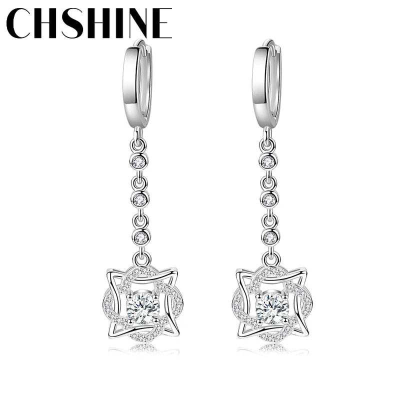 CHSHINE 925 Sterling Silver Hexagram AAAAA Zircon Earrings For Women Wedding Party Gift Fashion Jewelry