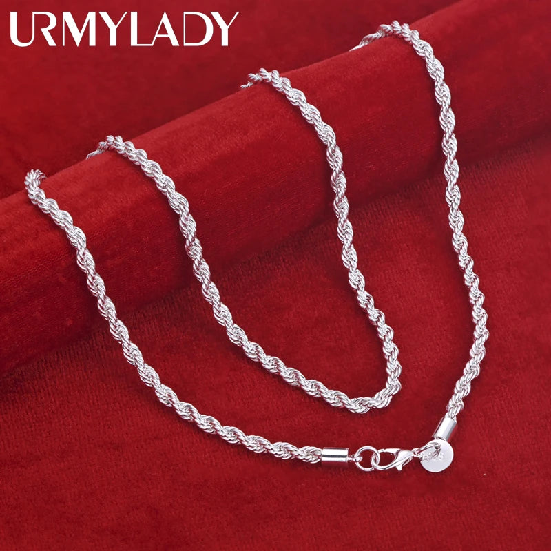 16-24inch for women men Beautiful fashion 925 Sterling Silver charm 4MM Rope Chain Necklace fit pendant high quality jewelry