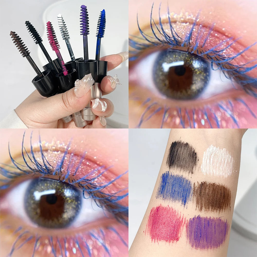 Natural Color Mascara Long Lasting Blue White Green Pink Black Eyelash Non-smudding Fast-Dry Curling Enhanced Volume Eye Makeup