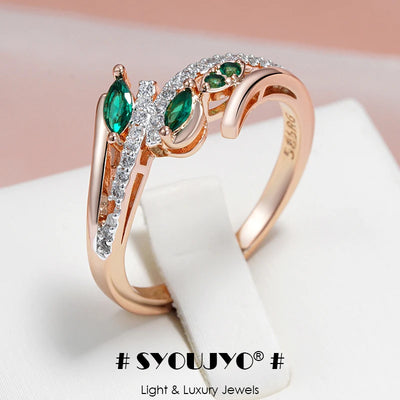 SYOUJYO Plated Silver Green Drop Natural Zircon Rings For Women 585 Rose Gold Color Luxury Trendy Ring