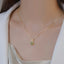 Stainless Steel Fashion light green jade Pendant  Necklaces For Women Trendy Retro Style Female Clavicle Chain Jewelry