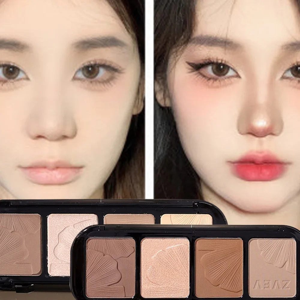 4-color Contouring Palette Bloom Shadow Shaper 3D Nose Face Shadow Contouring Powder Natural Brighten Makeup Palette Beginners