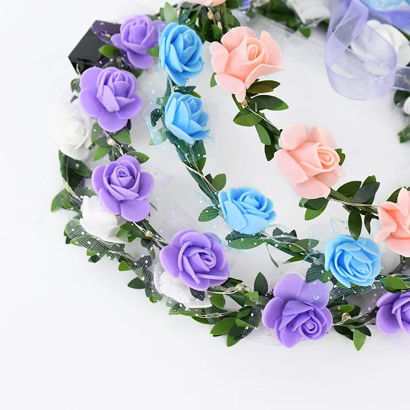 Luminous Rose Wreath LED Light Garland Wedding Party Flower Headband Decorations Women Girl Birthday Christmas Glow Hairband