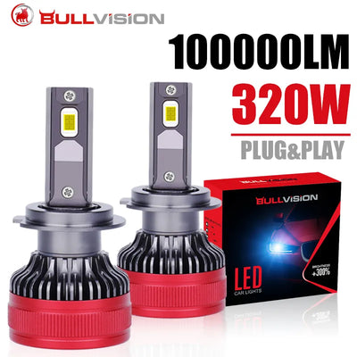 Bullvision H7 LED F5 F5C 100000LM LED H4 320W Canbus 5570 CSP H11 H1 H8 H9 9012 HIR2 9005 9006 HB3 HB4 High Low Beam bull vision