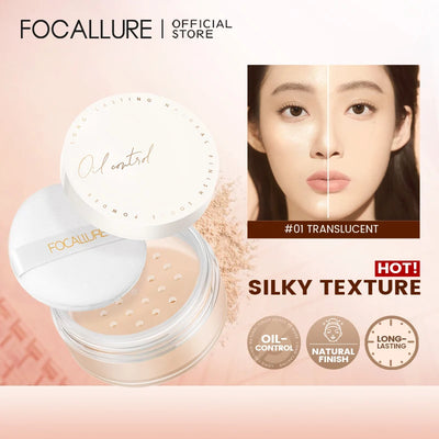 FOCALLURE 2 Colors Waterproof Matte Loose Powder Oil-control Minerals Natural Finishing Face Setting Powder Makeup Cosmetics