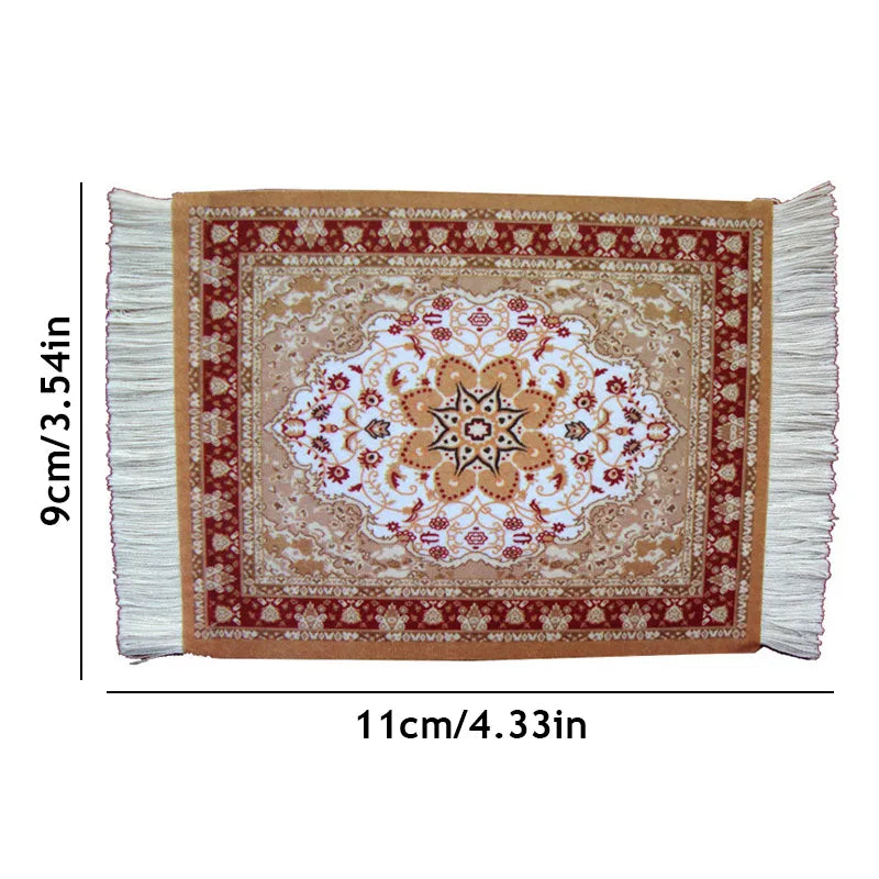 Persian Mini Woven Rug Mat Mousepad Retro Style Carpet Pattern Cup Laptop PC Mouse Pad With Fring Home Office Table Decor Craft