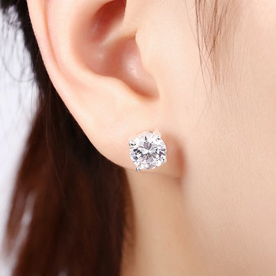 Hot sale Fine 925 Sterling silver diamond stud earrings for women fashion Charm party wedding classic jewelry Holiday gifts