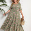 GIBSIE Plus Size Floral Print Knot Front Ruffle Hem Summer Dress Women Vacation Boho Puff Sleeve Split A-line Maxi Long Dresses