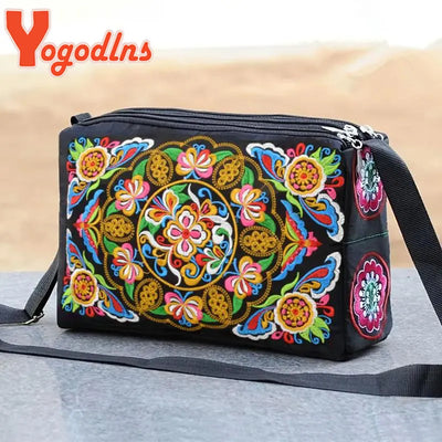 Yogodlns Women's Embroidered Flowers Crossbody Bag Ladies Luxury Large Capacity Handbags Purse Female Casual Travel Shoulder Bag