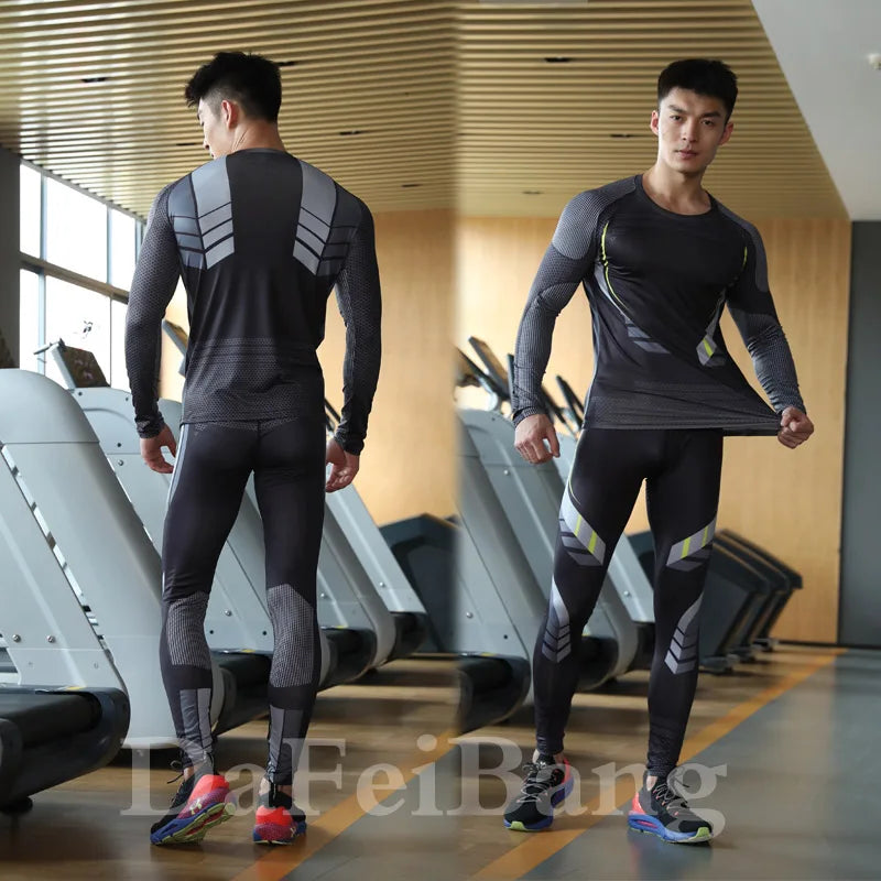 Men Fitness Workout Tights Mens Compression Sets Tracksuit Shorts Sports Suits Jogging Shirt Running Set Rashgard Gym Clothing