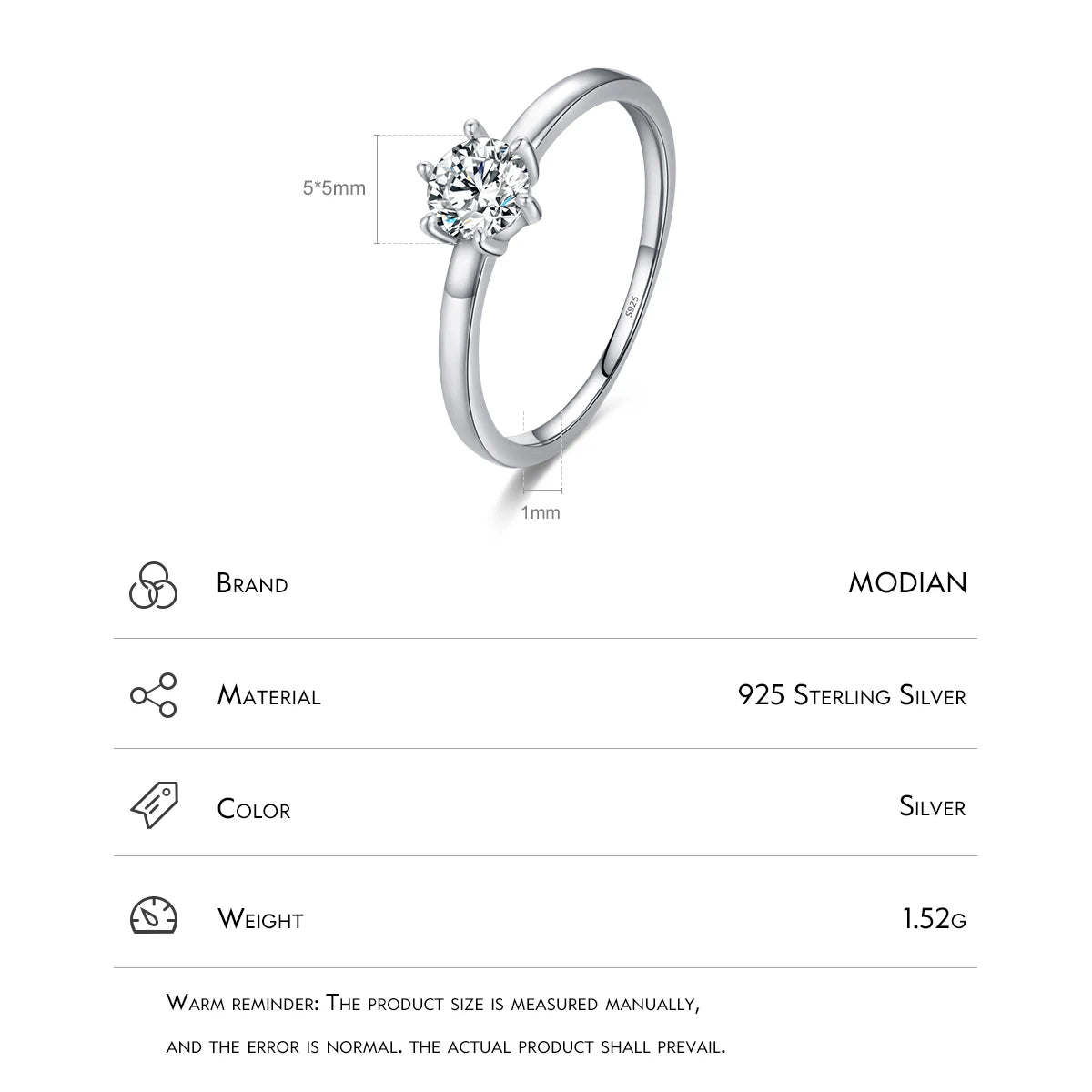 MODIAN 925 Sterling Silver Minimalist Dazzling Clear Zircon Ring Platinum Plated Wedding Jewelry For Women Valentine's Day Gift