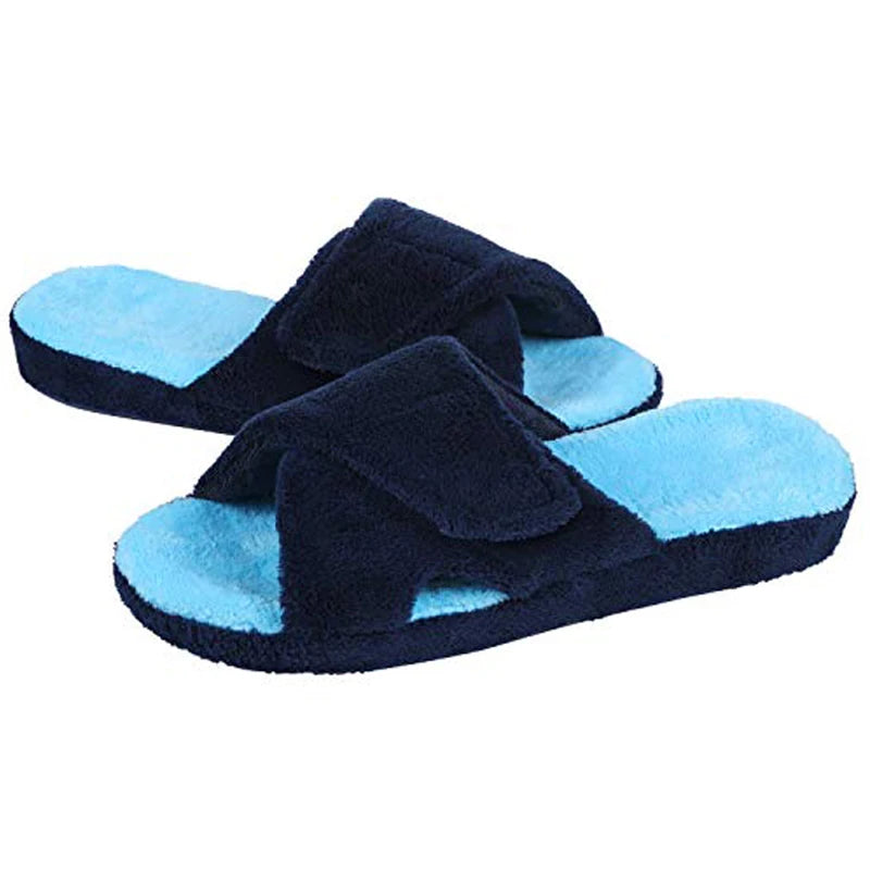 Pallene Cross Band Cotton Slippers Women Indoor Fuzzy Slippers For Ladies Non-slip Cozy Flats Slippers Open Toe House Slippers