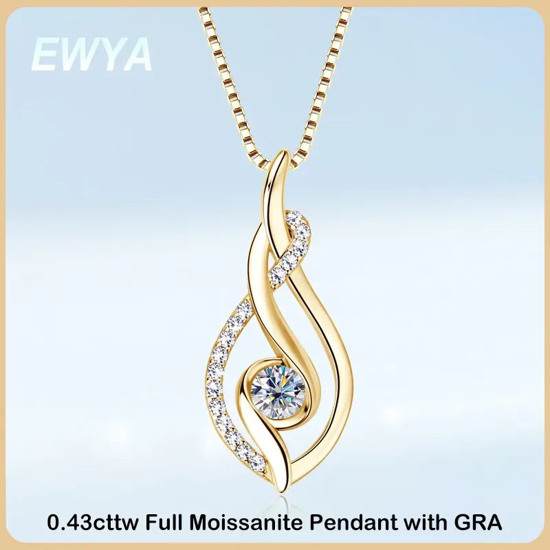 EWYA 2024 Trendy D Color 0.43cttw 4mm Full Moissanite Pendant Necklace for Women Girls S925 Silver Diamond Neck Chain Necklaces