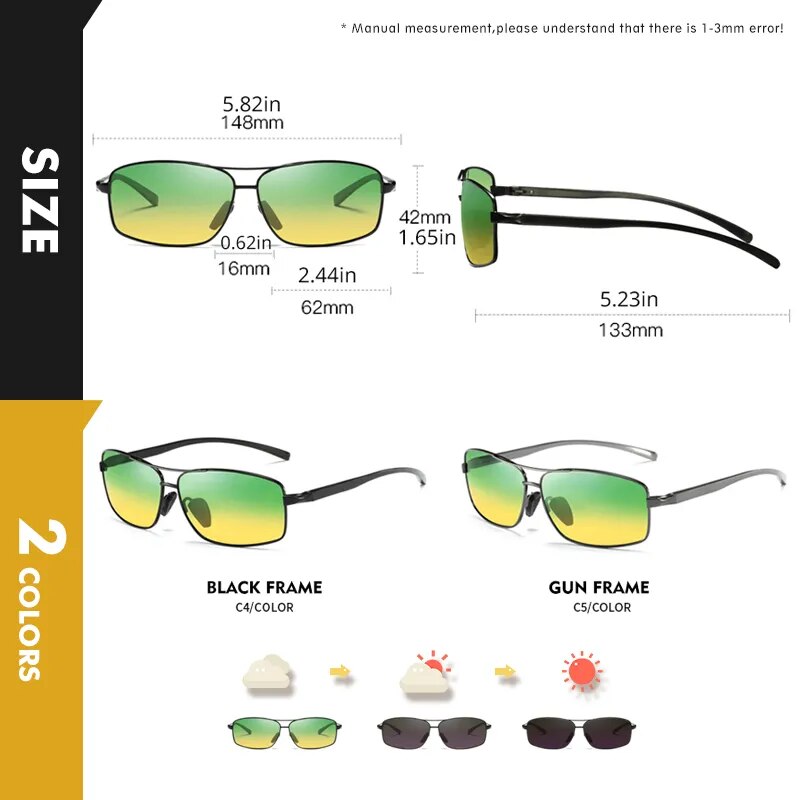 CoolPandas Aluminum Photochromic Sunglasses Men Women Polarized Sun Glasses Chameleon Anti-glare Day Night Driving Oculos de sol