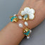 Y.YING 2 Rows Freshwater Cultured White Baroque Pearl Cz Chain Beaded Bracelet Shell Flower Charm