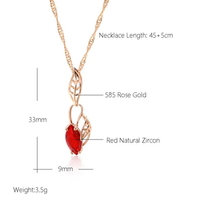 Kinel Luxury Red Natural Zircon Pendant Necklace For Women 585 Rose Gold Color Vintage Flower Wedding Party Fine Daily Jewelry