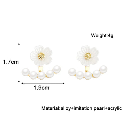 2 in 1 White Flower Stud Earringss for Women Korean Sweet Imitation Pearl Detachable Elegant Acrylic Small Earrings 2024 nw