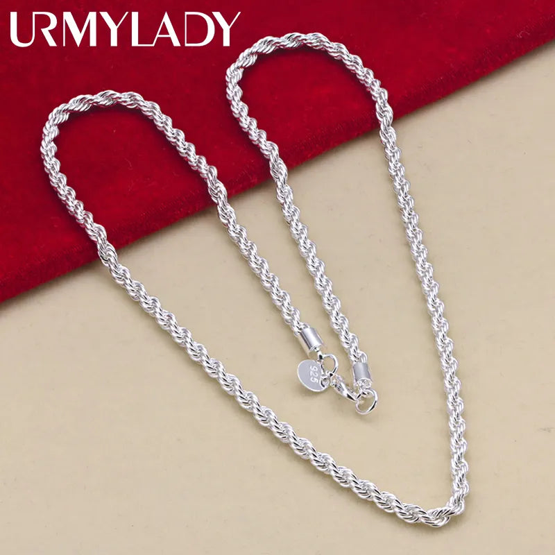 16-24inch for women men Beautiful fashion 925 Sterling Silver charm 4MM Rope Chain Necklace fit pendant high quality jewelry