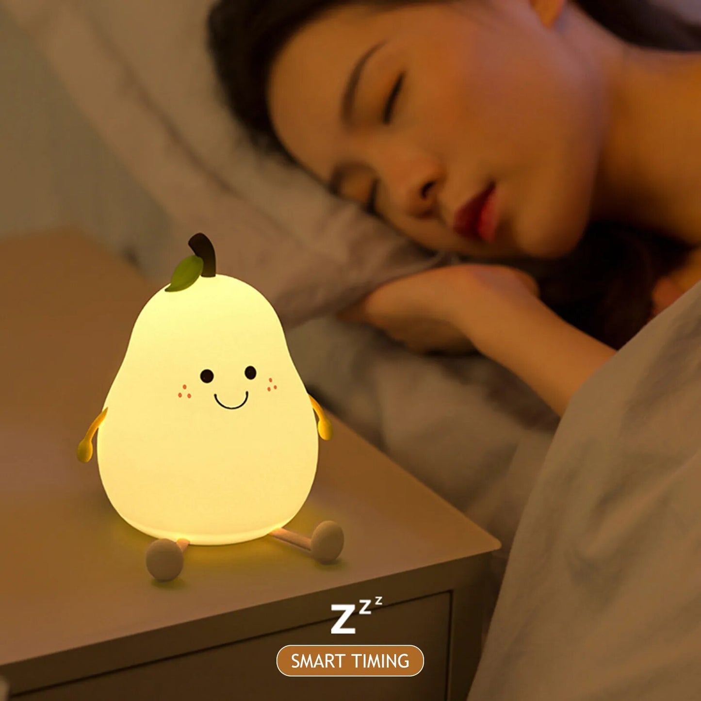 LED Pear Shape Touch Lamp Rechargeable Silicone Night Light Colorful Dimming Bedside Table Light for Kid Gift Bedroom Decoration