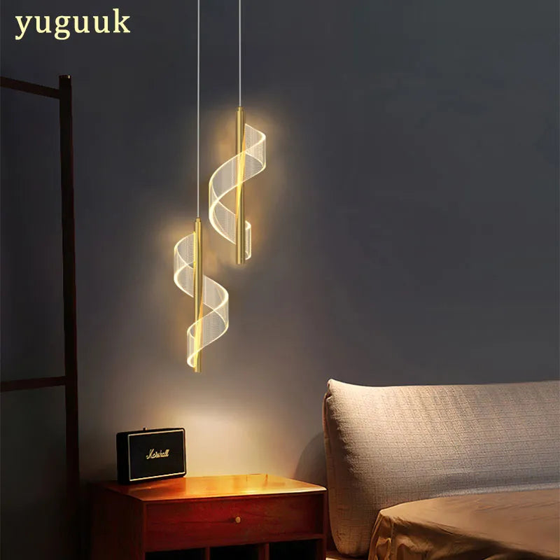 Nordic Spiral LED Pendant Lights Bedside Hanging Lamp Indoor Lighting Bedroom Living Room Home Decoration Modern Acrylic Light