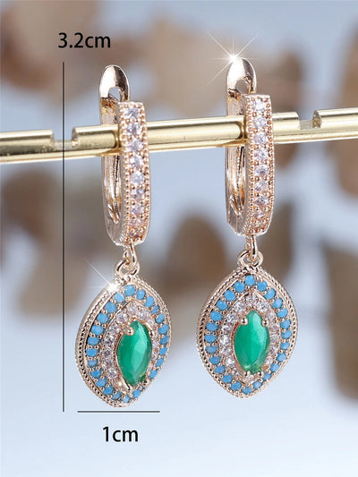 Charm Female Big Green Zircon Stone Hoop Earrings Vintage Gold Color Simple Wedding Jewelry For Women