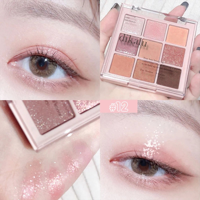 New Nine-color Eyeshadow Palette Rose Pink Color Pearly Matte Glitter Eyeshadow Pallete Shiny Eye Shadow Eye Pigments