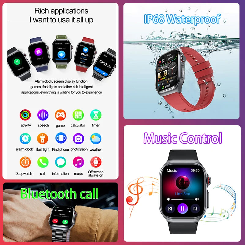 New ECGHRV Health Monitoring Smart Watch Men Bluetooth Call 2.04 Inch 368*488 AMOLED Touch Screen Intelligent Voice smartwatch