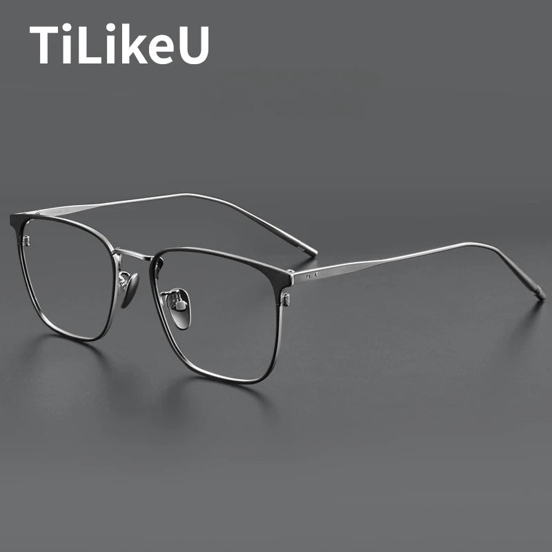 Pure Titanium Large Square Eyeglass Frame Men Business Retro Leisure Myopia Anti-blue Light Glasses Frame Male Spectacle Eyewear