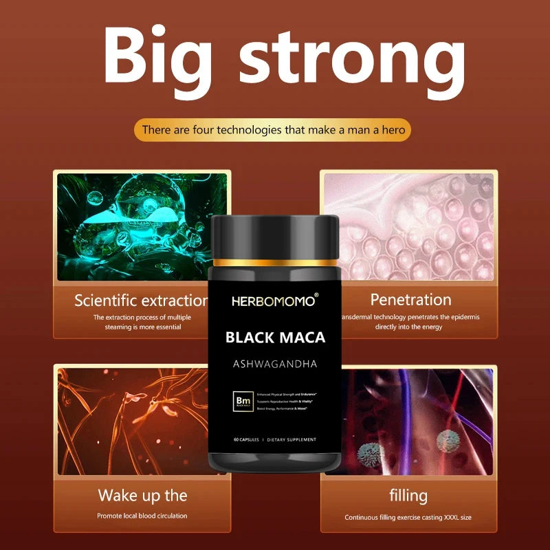 Black Maca Booster for Men - Maca Supplements for Health, Energy & Endurance, Muscle Mass