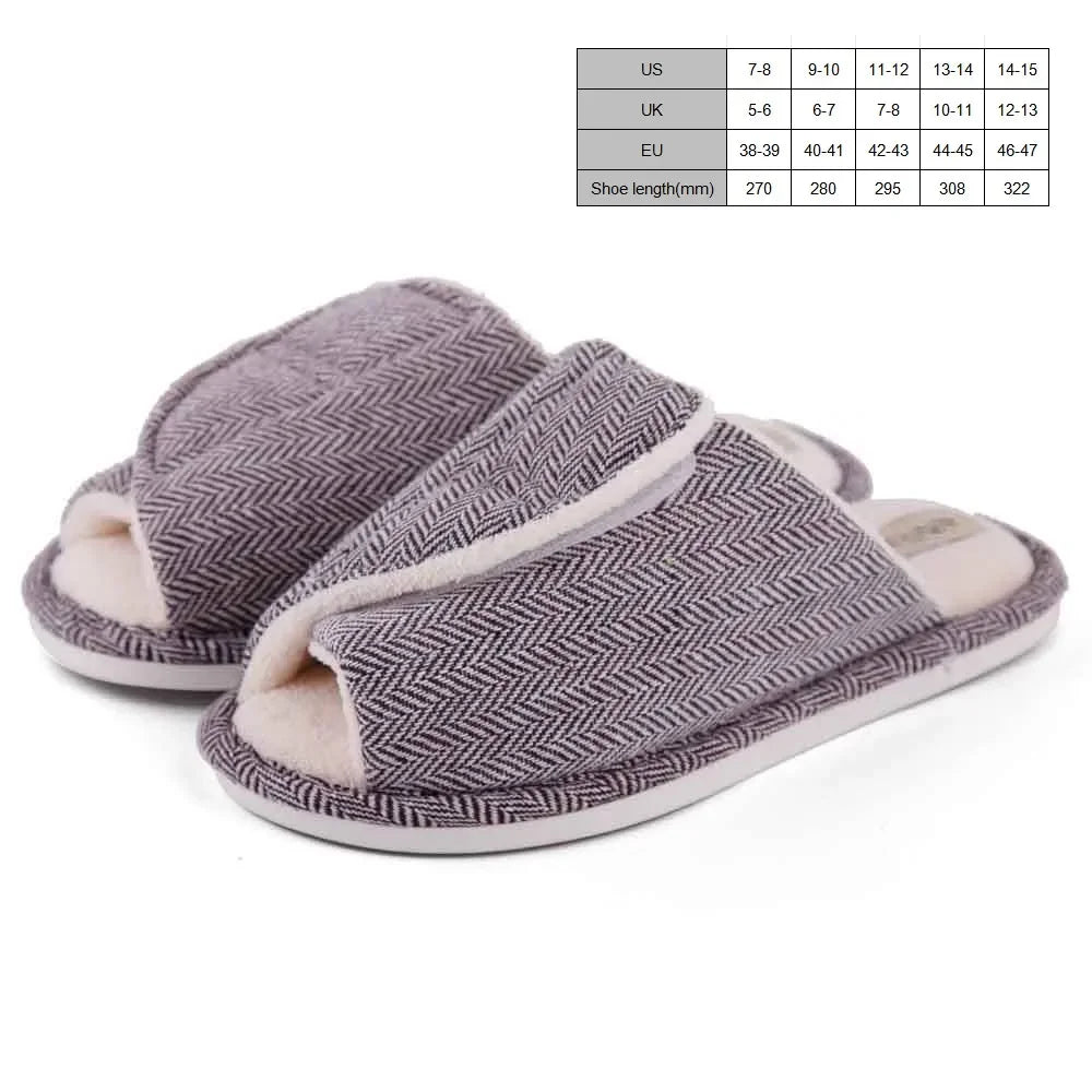 Mens Womens Slippers Indoor Warm Faux Fur Lining Non-Slip Open Toe Slippers Soft Comfortable Adjustable Open Slippers