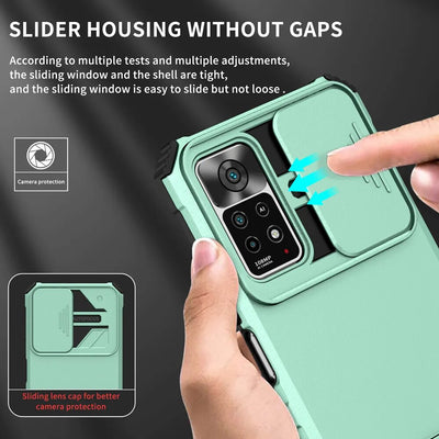 KEYSION Shockproof Case for Redmi Note 11 Pro 11S 12 5G 10 Push Pull Camera Protection Live Stand Phone Cover for Xiaomi 11T Pro